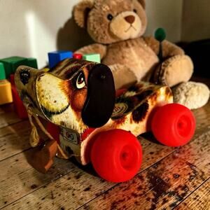 Vintage 1965 Fisher Price Little Snoopy Wooden Pull Toy